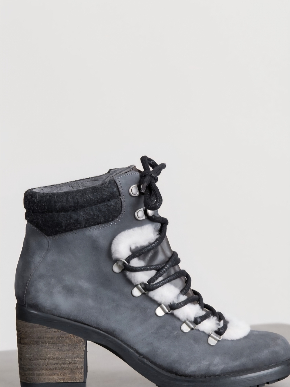Bos. & Co. Grey Suede Lace-Up Shearling Block Heel Ankle Boot
